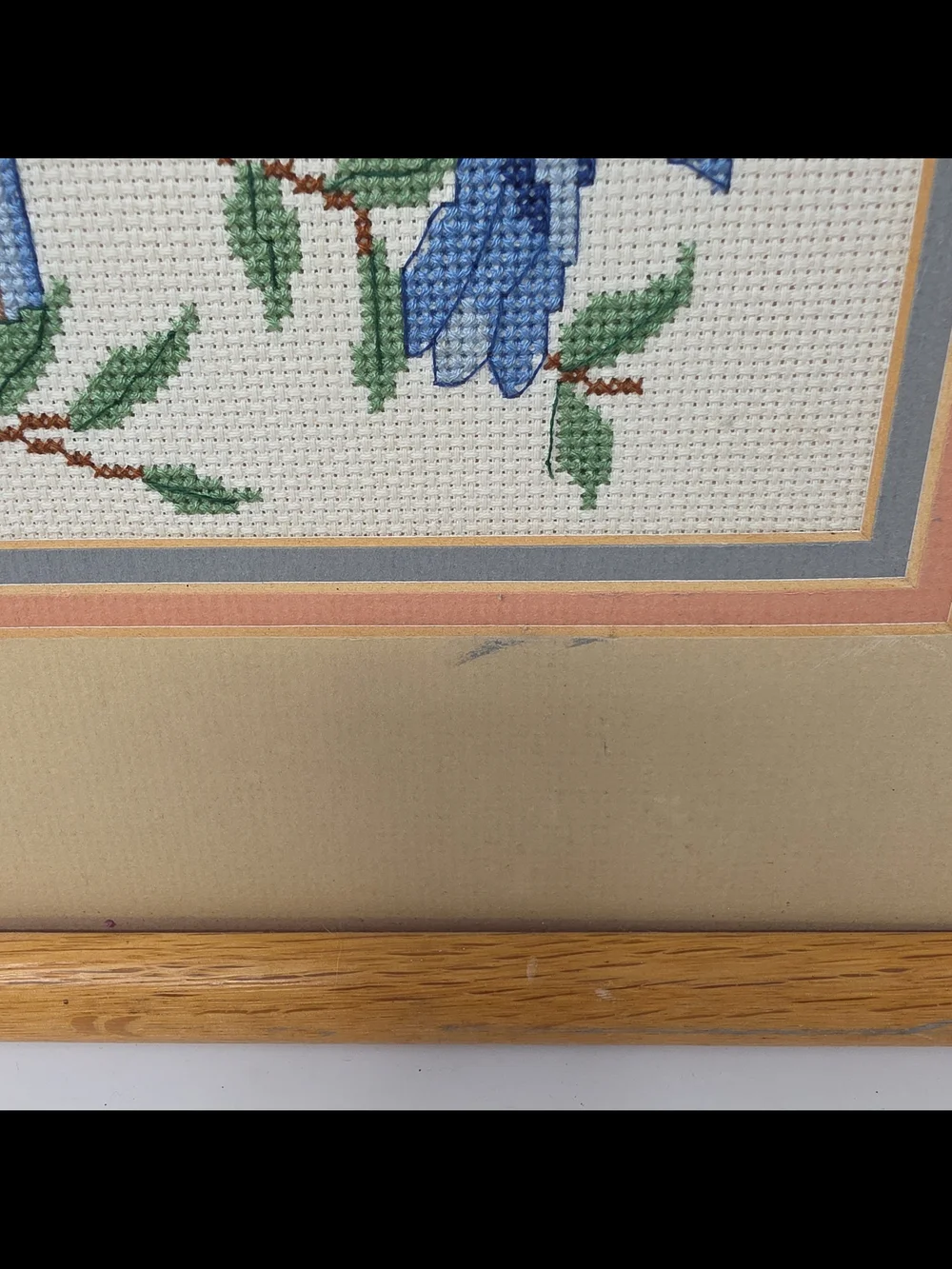 Framed Four-Panel Bird Cross-Stitch Wall Art in Blue, Pink & Green